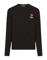 Wool round-neck sweater with embroidery - | Dolce & Gabbana
