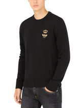 Wool round-neck sweater with embroidery - | Dolce & Gabbana