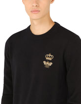 Wool round-neck sweater with embroidery - | Dolce & Gabbana
