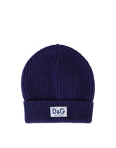 Knit wool hat with DG patch - | Dolce & Gabbana