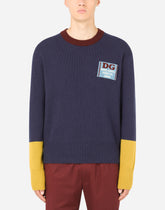 Round-neck wool sweater with DG patch - | Dolce & Gabbana