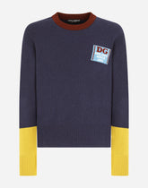 Round-neck wool sweater with DG patch - | Dolce & Gabbana