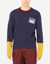 Round-neck wool sweater with DG patch - | Dolce & Gabbana