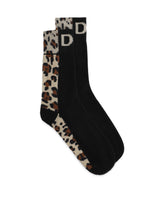 Stretch cotton socks with leopard-design jacquard and DG logo - | Dolce & Gabbana