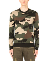 Silk round-neck sweater with camouflage intarsia - | Dolce & Gabbana