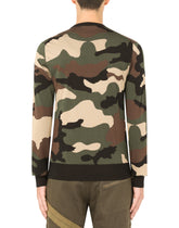 Silk round-neck sweater with camouflage intarsia - | Dolce & Gabbana