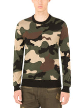 Silk round-neck sweater with camouflage intarsia - | Dolce & Gabbana