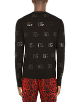Round-neck wool jacquard sweater with DG detail - | Dolce & Gabbana