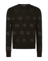 Round-neck wool jacquard sweater with DG detail - | Dolce & Gabbana