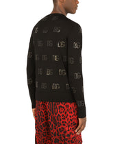 Round-neck wool jacquard sweater with DG detail - | Dolce & Gabbana