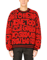 Round-neck jacquard sweater with lettering - | Dolce & Gabbana