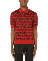 Short-sleeved silk jacquard polo-shirt with heart detailing - | Dolce & Gabbana
