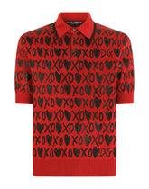Short-sleeved silk jacquard polo-shirt with heart detailing - | Dolce & Gabbana