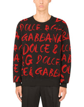 Round-neck jacquard sweater with Dolce&Gabbana detailing - | Dolce & Gabbana