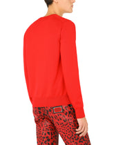 Wool round-neck sweater with intarsia and print - | Dolce & Gabbana