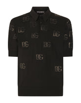 Short-sleeved wool jacquard polo-shirt with DG detailing - | Dolce & Gabbana