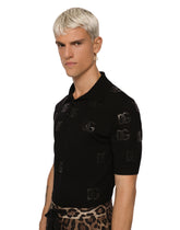 Short-sleeved wool jacquard polo-shirt with DG detailing - | Dolce & Gabbana