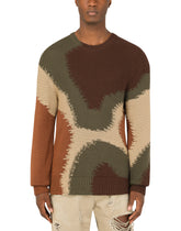 Cotton round-neck sweater with camouflage intarsia - | Dolce & Gabbana