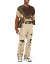 Cotton round-neck sweater with camouflage intarsia - | Dolce & Gabbana