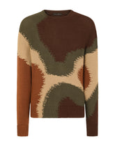 Cotton round-neck sweater with camouflage intarsia - | Dolce & Gabbana