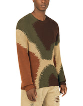 Cotton round-neck sweater with camouflage intarsia - | Dolce & Gabbana
