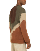 Cotton round-neck sweater with camouflage intarsia - | Dolce & Gabbana