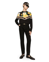 Silk round-neck sweater with printed twill inserts - | Dolce & Gabbana
