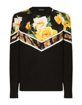 Silk round-neck sweater with printed twill inserts - | Dolce & Gabbana