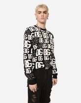 Silk jacquard round-neck sweater with DG logo - | Dolce & Gabbana