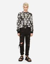 Silk jacquard round-neck sweater with DG logo - | Dolce & Gabbana