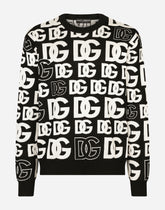 Silk jacquard round-neck sweater with DG logo - | Dolce & Gabbana