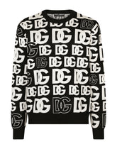 Silk jacquard round-neck sweater with DG logo - | Dolce & Gabbana