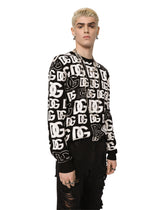 Silk jacquard round-neck sweater with DG logo - | Dolce & Gabbana