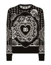 Round-neck virgin wool jacquard sweater - | Dolce & Gabbana