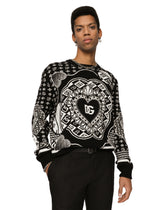 Round-neck virgin wool jacquard sweater - | Dolce & Gabbana