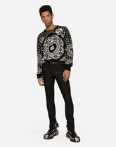 Round-neck virgin wool jacquard sweater - | Dolce & Gabbana