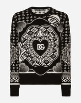 Round-neck virgin wool jacquard sweater - | Dolce & Gabbana