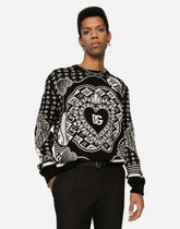 Round-neck virgin wool jacquard sweater - | Dolce & Gabbana
