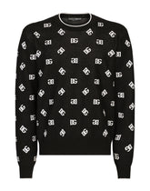 Wool and silk jacquard round-neck sweater with DG logo - | Dolce & Gabbana