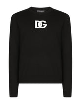 Wool round-neck sweater with DG logo inlay - | Dolce & Gabbana