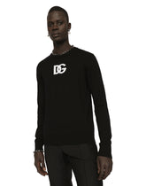Wool round-neck sweater with DG logo inlay - | Dolce & Gabbana