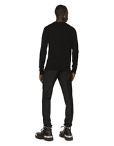 Wool round-neck sweater with DG logo inlay - | Dolce & Gabbana