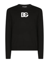 Wool round-neck sweater with DG logo inlay - | Dolce & Gabbana