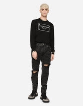 Round-neck wool sweater with logo tag inlay - | Dolce & Gabbana