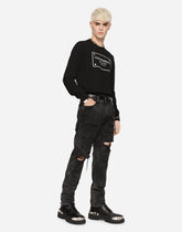 Round-neck wool sweater with logo tag inlay - | Dolce & Gabbana