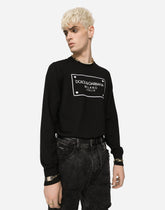Round-neck wool sweater with logo tag inlay - | Dolce & Gabbana