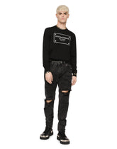 Round-neck wool sweater with logo tag inlay - | Dolce & Gabbana