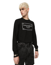 Round-neck wool sweater with logo tag inlay - | Dolce & Gabbana