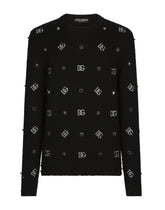 Wool round-neck sweater with DG embroidery and studs - | Dolce & Gabbana