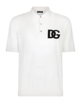 Wool polo-shirt with DG logo inlay - | Dolce & Gabbana